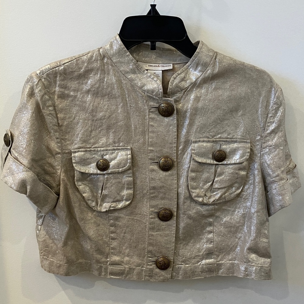 Chelsea & Theodore Metallic Short Sleeve Jacket - Silver